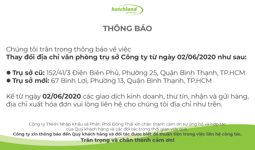 Thông báo Chuyển địa điểm trụ sở chính và kho của công ty TNHH NK&PP Đông Thái